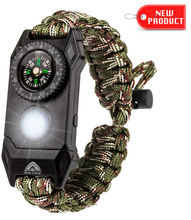 Load image into Gallery viewer, The Outdoorsman - Flashlight Survival Bracelet (Camo) with Compass/Smart LED Light/Fire Starter/Blade/Whistle/Paracord (6-in-1 tool).