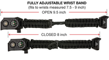 Load image into Gallery viewer, The Outdoorsman - Flashlight Survival Bracelet (Army Green) with Compass/Smart LED Light/Fire Starter/Blade/Whistle/Paracord (6-in-1 tool).