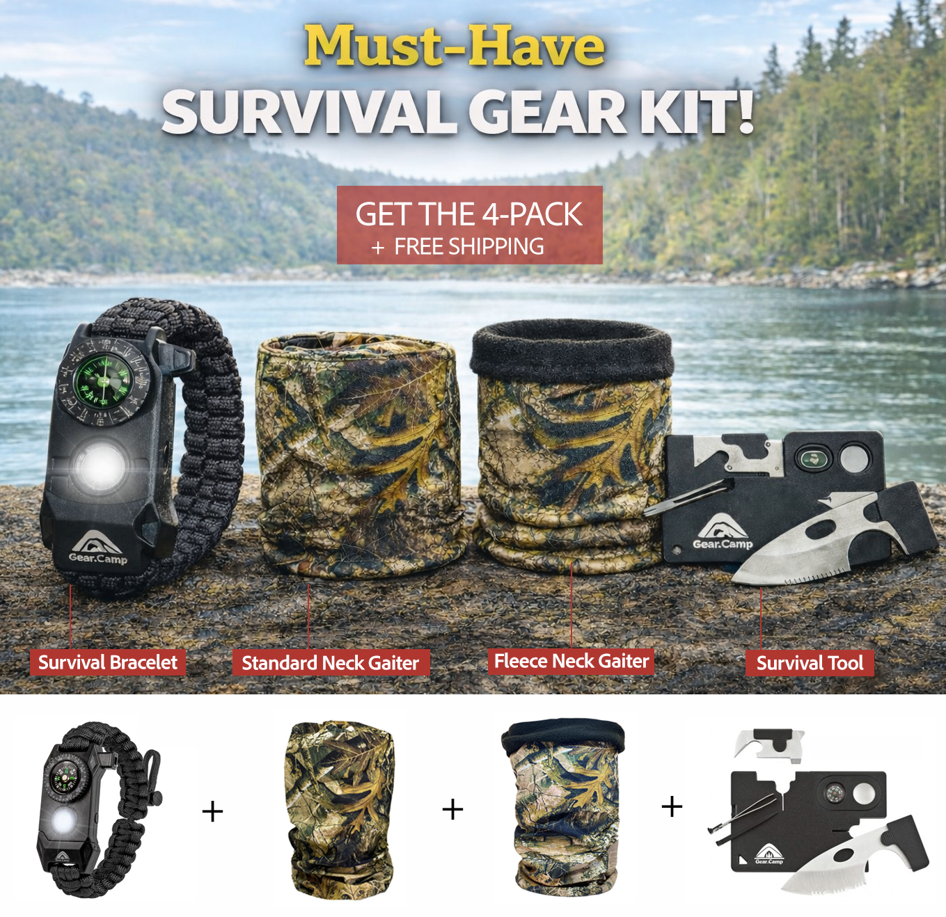 camping and survival gear Go-Anywhere Survival Gear Bundle Kit (4 Products)